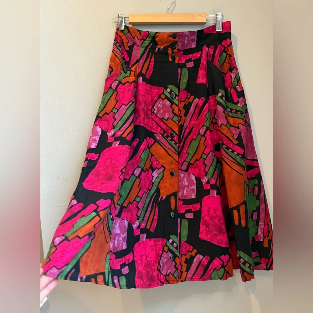 VINTAGE 80s Midi Abstract Art Work - Front Button Closure Skirt - S - Picture 5 of 11